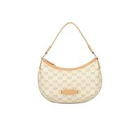 Braccialini Monogram Borsa a spalla in pelle stampa monogram con finiture in pelle liscia color biscotto. Il design a mezza luna, moderno e femminile, è arricchito dalla targhetta frontale con logo
