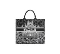 Braccialini Queen Borsa a mano dalle grandi dimensioni con doppio manico, realizzata in tessuto con ricami esclusivi e motivi floreali colorati e logo ricamato. Dotata di una pratica pochette