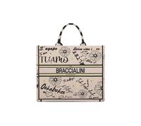 Braccialini Queen Borsa a mano dalle grandi dimensioni con doppio manico, realizzata in tessuto con ricami esclusivi e motivi floreali colorati e logo ricamato. Dotata di una pratica pochette