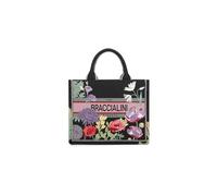 Braccialini Queen Borsa a mano dalle medio piccole dimensioni con doppio manico, realizzata in tessuto con ricami esclusivi e motivi floreali colorati e logo ricamato. Dotata di una pratica pochette