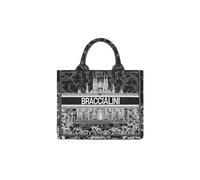 Braccialini Queen Borsa a mano dalle medio piccole dimensioni con doppio manico, realizzata in tessuto con ricami esclusivi e motivi floreali colorati e logo ricamato. Dotata di una pratica pochette