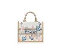 Braccialini Queen Borsa a mano di dimensioni medio piccole, realizzata in tessuto con doppio manico e tracolla regolabile e removibile per una doppia portabilità. Il ricamo, elegante e scenografico,