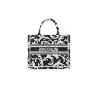 Braccialini Queen Borsa a mano di dimensioni medio piccole, realizzata in tessuto con doppio manico e tracolla regolabile e removibile per una doppia portabilità. Il ricamo, elegante e scenografico,