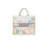 Braccialini Queen Borsa a mano di grandi dimensioni, realizzata in tessuto con doppio manico e tracolla regolabile e removibile per una doppia portabilità. Il ricamo, elegante e scenografico, si