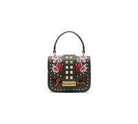 Braccialini Rock Borsa a mano con manico singolo e tracolla regolabile e removibile, realizzata in similpelle nera. La pattina è decorata con ricami floreali dai toni intensi del rosso e del fucsia,