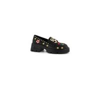 Braccialini Rock Mocassino Platform in Pelle Nera dal Carattere deciso e Originale, arricchito da Ricami Floreali, Piccole Stelle Applicate e Dettagli Metallici Che Illuminano la Tomaia. Il Raffinato
