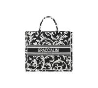 Braccialini Queen Borsa a mano di grandi dimensioni, realizzata in tessuto con doppio manico e tracolla regolabile e removibile per una doppia portabilità. Il ricamo, elegante e scenografico, si