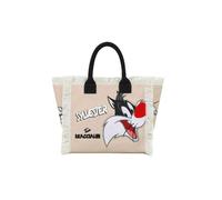 Braccialini Summer Special Lt Realizzata in resistente tessuto canvas color beige, questa borsa unisce capienza e stile con un tocco di ironia. Il protagonista è il simpatico Sylvester, ritratto in