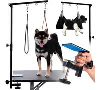 Braccio da tavolo per la toelettatura del cane con amaca, regolabile in altezza, amaca per la toelettatura degli animali domestici, senza supporti per sedersi, morsetto resistente (nero)