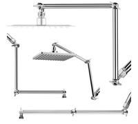 Braccio di estensione per soffione doccia regolabile extra lungo a doppia estensione da 16 pollici con vite di bloccaggio Singing Rain in ottone,