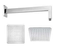 Braccio Doccia Ottone Cromato + Soffione Doccia Quadrato Acciaio Inox 300x300x2 Mm Spessore