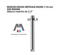 BRACCIO DOCCIA VERTICALE A SOFFITTO DIAMETRO 21mm C/ ROSONE 1/2" OTTONE CROMATO