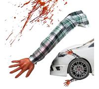 Braccio finto - mano di sangue da 55,9 cm con manica in tessuto scozzese, realistico, morbido e raccapricciante, puntelli di Halloween per scherzi cosplay