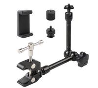 Braccio Magico Articolato Regolabile da 11 Pollici, Super Morsetto con Fori per Viti da 1/4" e 3/8" e Supporto per Telefono a Doppio Foro per Fotografia, Video, Attrezzatura Fotografica