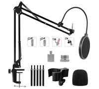 Braccio Microfono Scrivania per Blue Yeti, HyperX QuadCast, Elgato Wave e Altri Microfoni, Asta Microfono Scrivania Regolabile con Vite da 3/8" 5/8" 1/4", Filtro Anti-pop, Microfono Clip