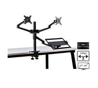 Braccio Monitor, Supporto for monitor doppio da 17-32 pollici regolabile in altezza in alluminio + supporto for laptop da 12-17 pollici Supporto for braccio a triplo movimento completo Stabile e fermo