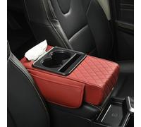 Bracciolo Auto Multifunzionale in Pelle per Ford Kuga/Puma/Puma Gen-E/Mustang GTD 2024-, con Portabicchieri, Porta Telefono e Tasca Laterale,F Wine Red