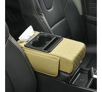 Bracciolo Auto Multifunzionale in Pelle per Ford Kuga/Puma/Puma Gen-E/Mustang GTD 2024-, con Portabicchieri, Porta Telefono e Tasca Laterale,C Beige