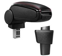 Bracciolo centrale - Poggiabraccio con vano portaoggetti - imbottito - in similpelle - nero con cucitura rossa