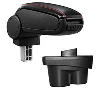 Bracciolo centrale - Poggiabraccio con vano portaoggetti - imbottito - in similpelle - nero con cucitura rossa