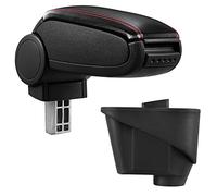 Bracciolo centrale - Poggiabraccio con vano portaoggetti - imbottito - in similpelle - nero con cucitura rossa