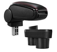 Bracciolo centrale - Poggiabraccio con vano portaoggetti - imbottito - in similpelle - nero con cucitura rossa