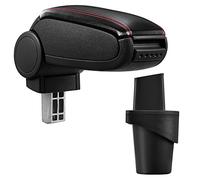 Bracciolo centrale - Poggiabraccio con vano portaoggetti - imbottito - in similpelle - nero con cucitura rossa