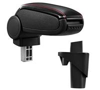 Bracciolo centrale - Poggiabraccio con vano portaoggetti - imbottito - in similpelle - nero con cucitura rossa