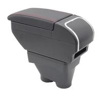 Bracciolo con vano portaoggetti per console centrale Peugeot 208 2013-2018, bracciolo a doppio strato nero con portabicchieri (Nero con filo rosso)