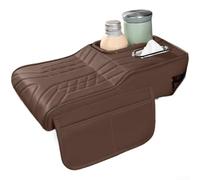 Bracciolo imbottito per auto con regolazione in altezza, portabicchieri, fessura per fazzoletti e doppie tasche laterali per uso quotidiano (marrone)