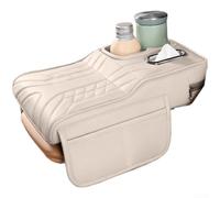 Bracciolo imbottito per auto con regolazione in altezza, portabicchieri, fessura per fazzoletti e doppie tasche laterali per uso quotidiano (bianco)