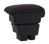 Bracciolo per Auto per Skoda Fabia 2 2008-2013 Console Centrale A Doppio Strato Ampio Vano Portaoggetti con 3 Porte di Ricarica USB Nero con Cuciture Rosse.