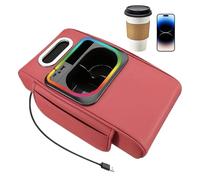 Bracciolo per auto, portabicchieri per auto, con tasca laterale, luce ambientale, porta USB, per camion, SUV, rimorchio, interno del conducente, tessere, chiavi, telefono