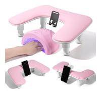 Bracciolo per Unghie Tech: Bracciolo per manicure di terza generazione con supporto rotante per telefono, cuscino poggiapolsi regolabile in altezza a forma di U per unghie acriliche rosa