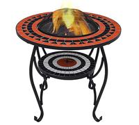 Braciere a mosaico in ceramica terracotta bianca, 68 cm, braciere da giardino e terrazza, braciere rotondo in acciaio con protezione dalle scintille e attizzatoio, utilizzabile anche come barbecue