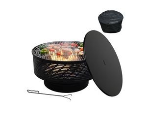 Braciere Barile Cestello Focolare Braciere da giardino Griglia Coperchio