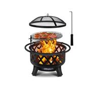 Braciere, Braciere 2 in 1 for esterni, braciere a legna con griglia, in acciaio Lar for barbecue girevole rimovibile per patio, cortile