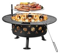 Braciere, Braciere da esterno 32 pollici, braciere campeggio di grandi dimensioni 2 in uno for esterni con griglia cucina e attizzatoio, a legna per patio, cortile