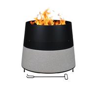 Braciere da Esterno a Legna in MGO e Ferro Verniciato a Polvere, Fire Pit Rotondo con Base Effetto Pietra, Resistente alla Ruggine e al Calore, 56,5 cm
