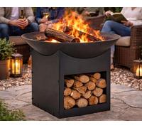 Braciere da Esterno Giardino con Porta Legna Terrazzo Cestino in Ferro per Legna Ciotola per Fuoco Braciere Rotondo Diametro 57 cm Altezza 41 cm Colore Nero Mod. Brisbanne