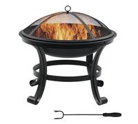 Braciere da esterno Outsunny con coperchio in rete, bruciatore a legna, vasca per legna con attizzatoio per patio e giardino, nero