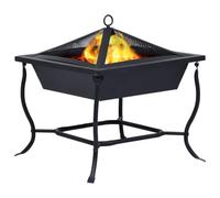 Braciere da giardino e terrazza, braciere quadrato in acciaio, 42 x 42 x 45 cm, con parascintille e attizzatoio, nero