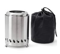 Braciere da Tavolo Portatile con Supporto, con 6 Forchette Telescopiche da Griglia, Mini Camino da Tavolo in Acciaio Inox da Esterno, Fumo Ridotto, Funziona con Pellet o Legna(Red)