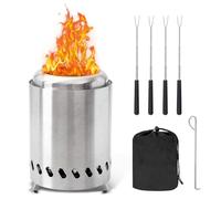 Braciere da Tavolo Senza Fumo - Camino Portatile in Acciaio Inox con Borsa da Viaggio, Griglia Airflow, 4 Forchette & Gancio - Perfetto per Giardino, Terrazzo & Campeggio