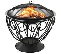 Braciere e grill 2 in 1 in acciaio inox, 59 x 59 x 60 cm, con parascintille, attizzatoio e griglia per grigliare in sicurezza all'aperto