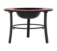 Braciere Giardino 68x68x45 cm Terracotta Acciaio | Con Piano Rotondo, Griglia Barbecue, Supporto Tre Gambe, Tavolo E Vaso Inclusi