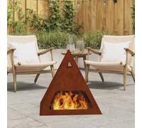 Braciere in legno a piramide, resistente alle intemperie, in acciaio resistente al calore, braciere marrone, 50 x 50 x 51 cm, braciere da giardino a forma di piramide con ventilazione aperta per