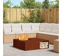 Braciere marrone, 100 x 100 x 30 cm, in acciaio resistente alle intemperie | Braciere quadrato, grande camera di fuoco, resistente al calore, per giardino e esterni