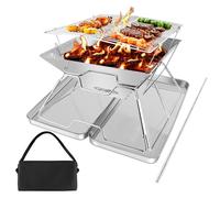 Braciere pieghevole portatile con braciere, set da campeggio pieghevole con scatola di ferro e borsa per il trasporto, griglia pieghevole in acciaio inox per barbecue, picnic, patio