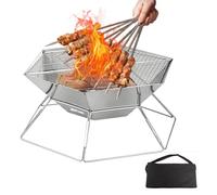 Braciere portatile in acciaio inox, braciere pieghevole con griglia | Braciere per esterni e campeggio, piccolo braciere pieghevole con borsa per il trasporto, per terrazza